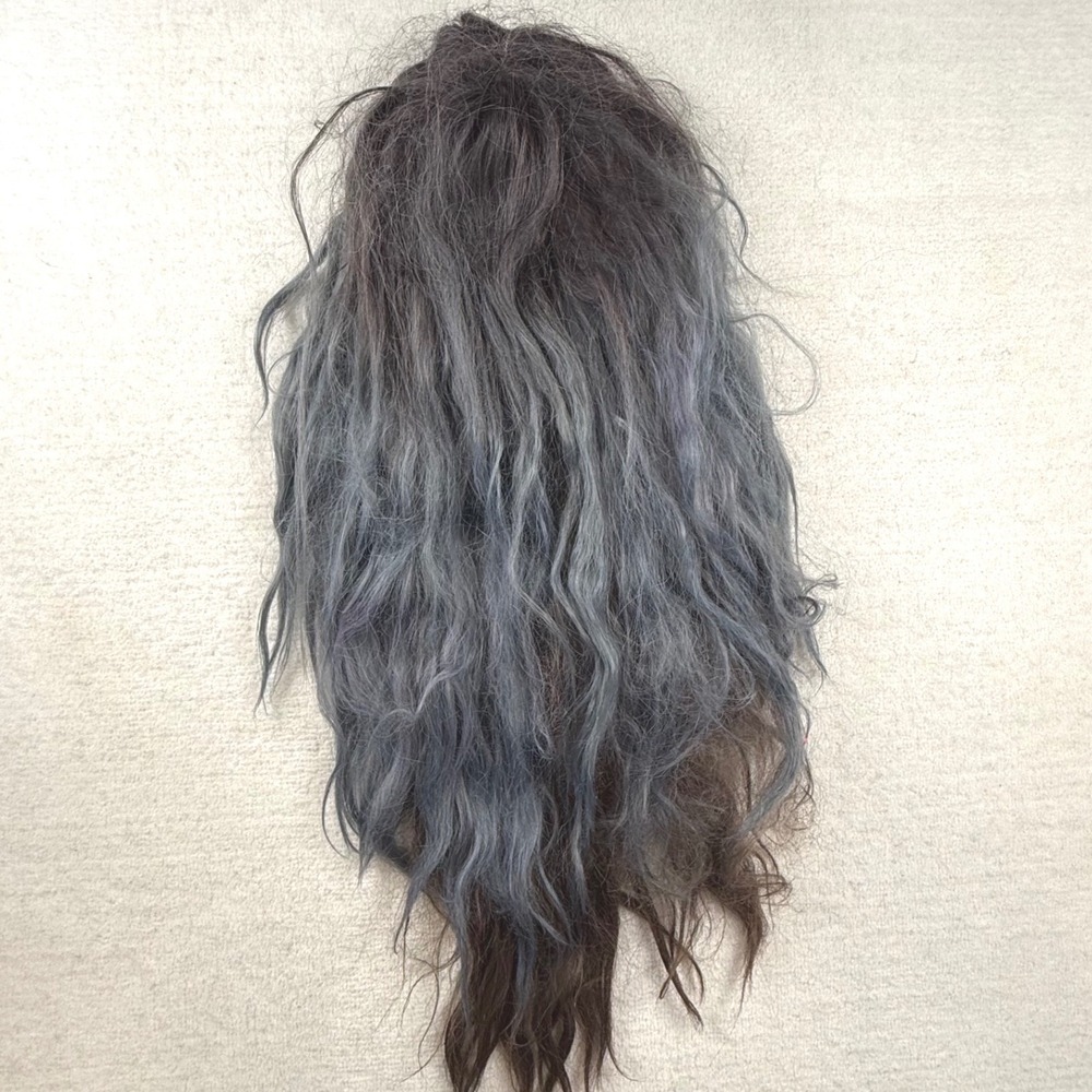Long Wavy Synthetic Wig Dark Brown Dusty Blue Ombre Heat Resistant Fiber